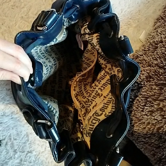 Juicy Couture Purse-Velvet Blue w/ Pink & White Pr - Picture 4 of 6